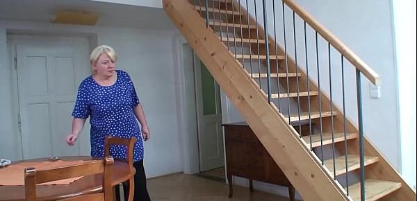  Busty blonde grandma pleases young stranger